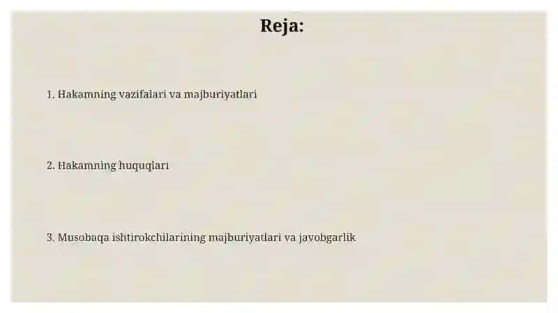Valebol musobaqalarini tashkil etish va o'tkazishda hakamlarni vazifalari huquq va majburiyatlari 2