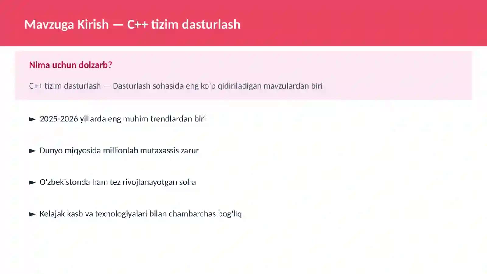 C++ VA TIZIM DASTURLASH 2