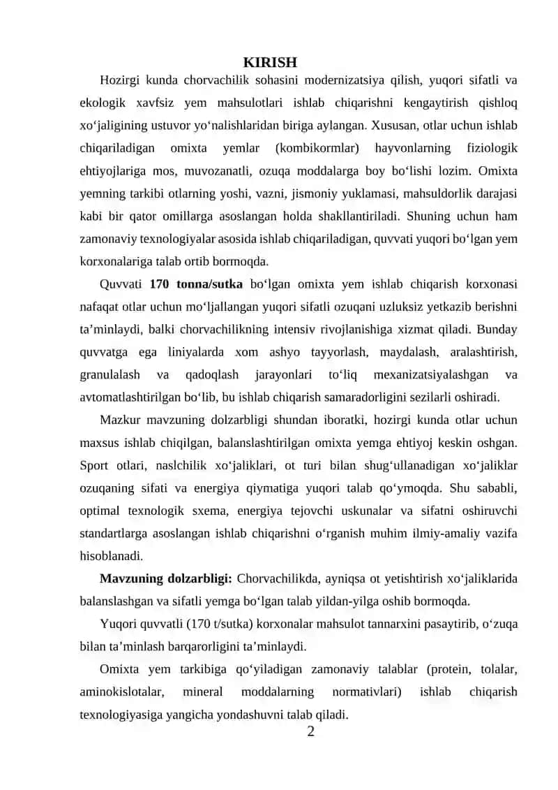 Omixta yem ishlab chiqarish texnologiyasi 2