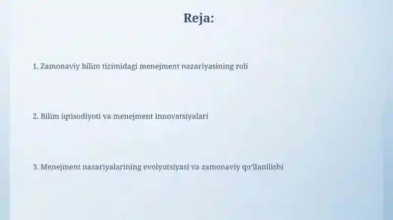 Zamonoviy bilimlar tizimida menejment nazariyasining o'rni 2