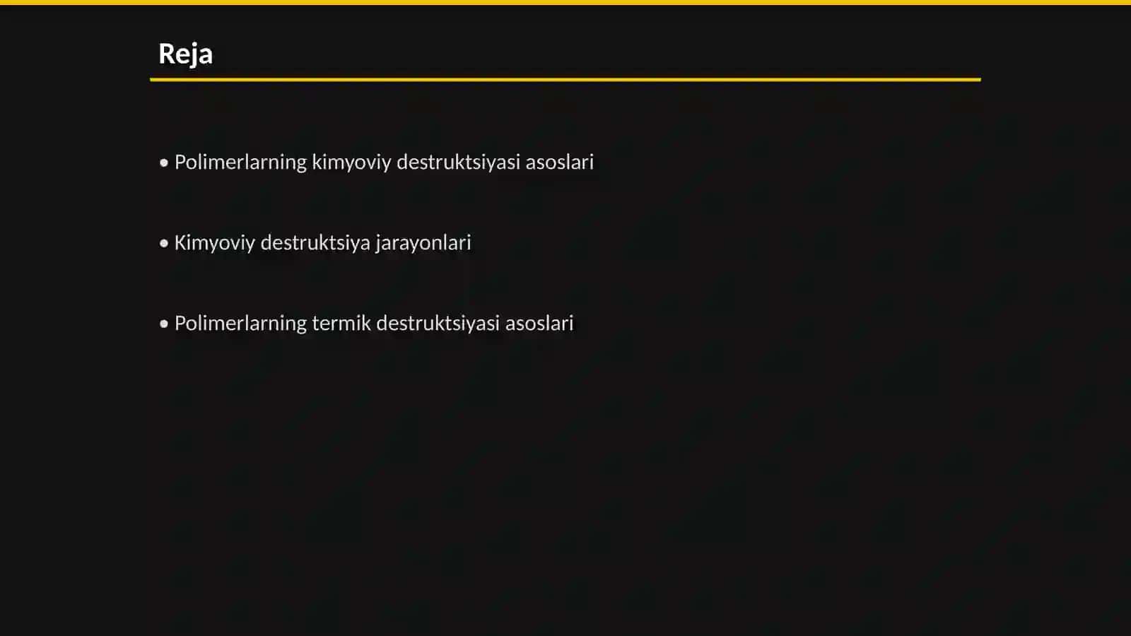 Pоlimеr mоddаlаrining dеstruktsiyasi: kimyoviy dеstruktsiya, tеrmik dеstruktsiya 2