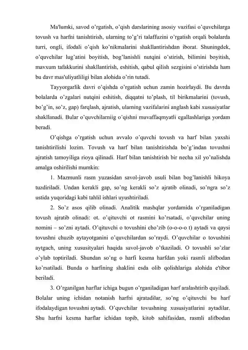 Savod o’rgatishning asosiy davrida o’quvchilarni o’qishga o’rgatish 2
