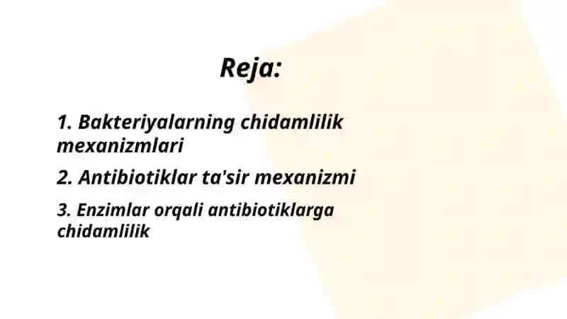 Kimyoterapevtik preparatlar va antibiotiklarga bakteriyalarning chidamli shtamlarining shakillanish mexanizmlari 2