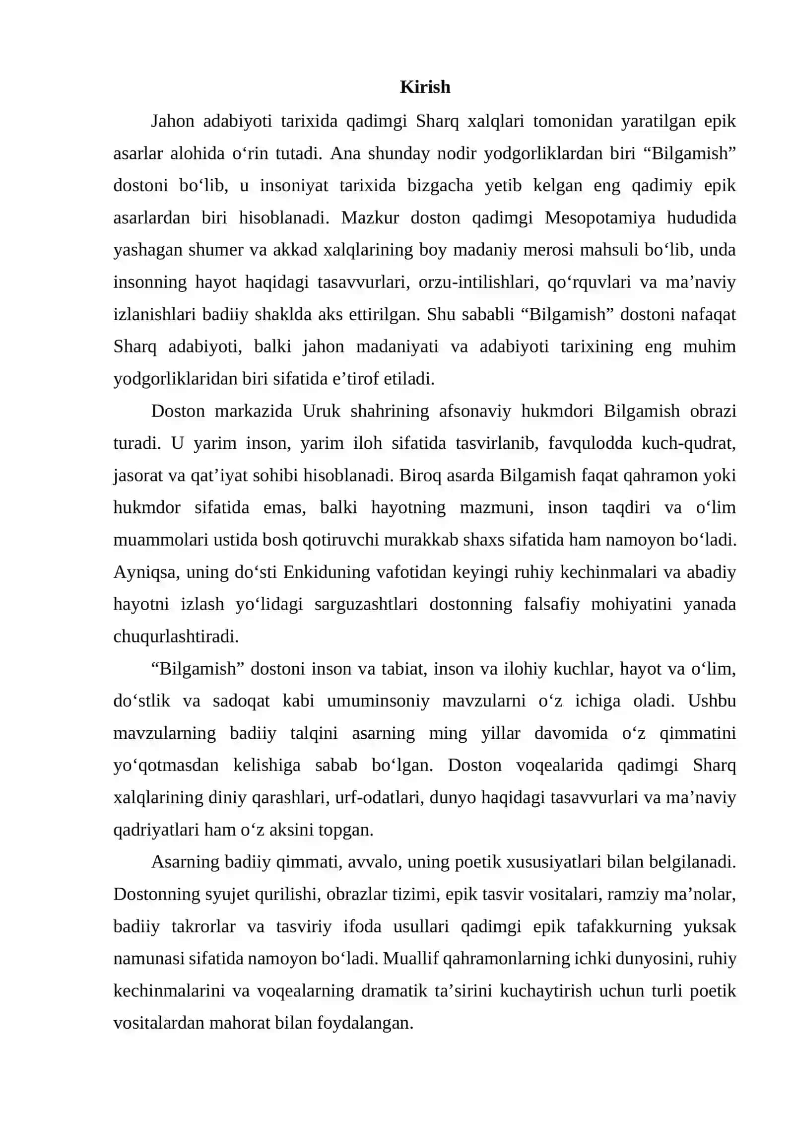 "Bilgamish" dostonining poetik xususiyatlari 2