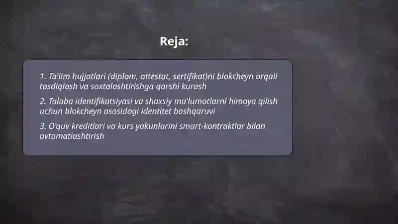 Ta'lim sohasida blockchain texnologiyalaridan foydalanish 2