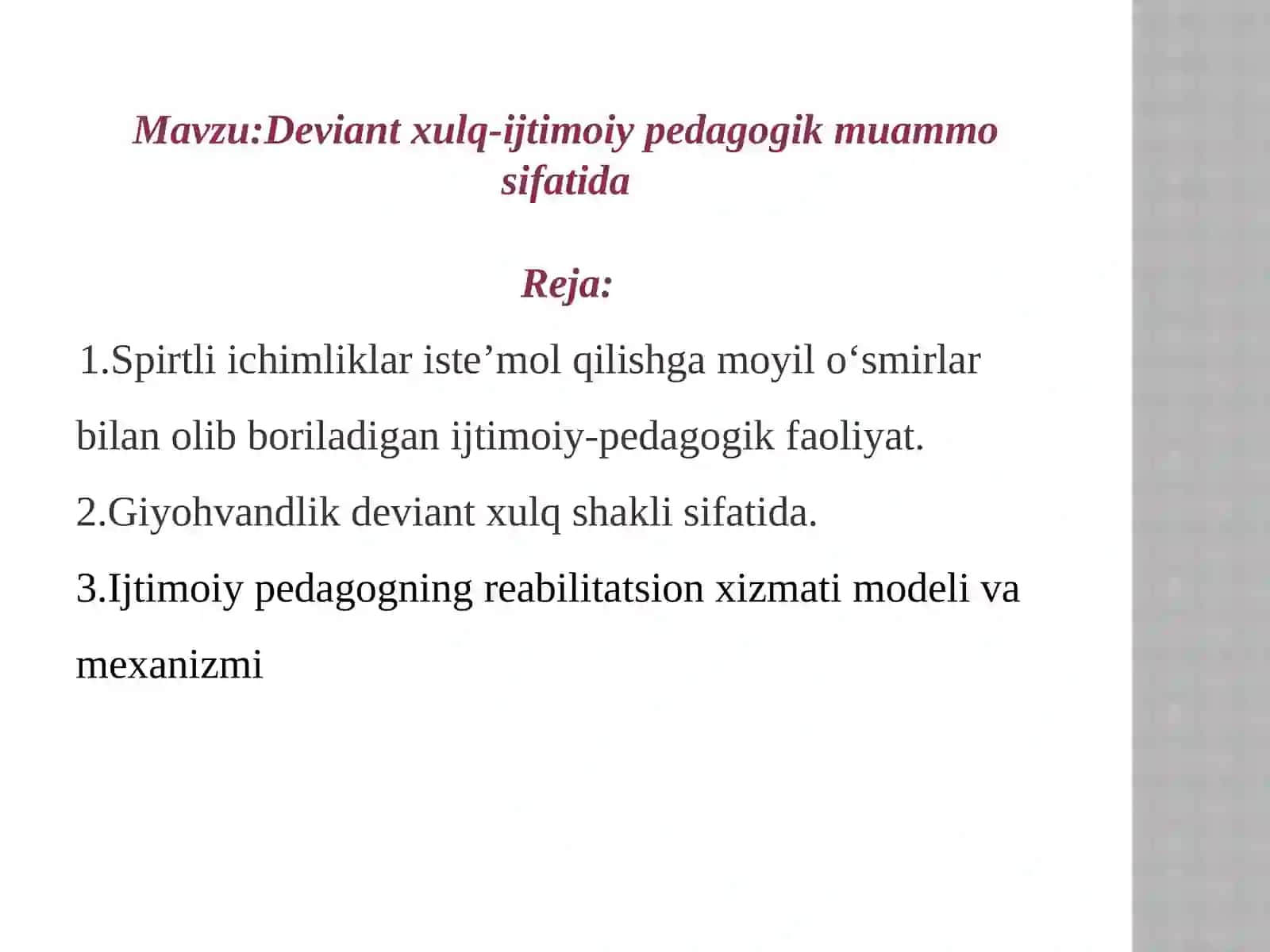 Deviant xulq-ijtimoiypedagogik muammosifatida 2