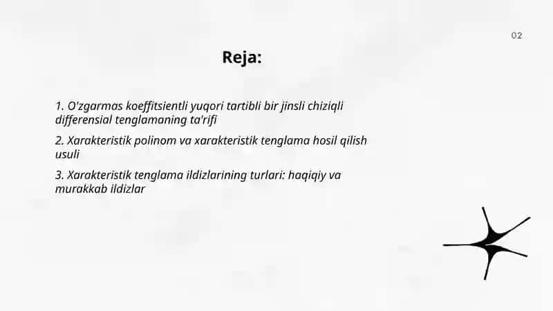 O'zgarmas koefficentli yuqori tartibli bir jinsli tenglamalar 2