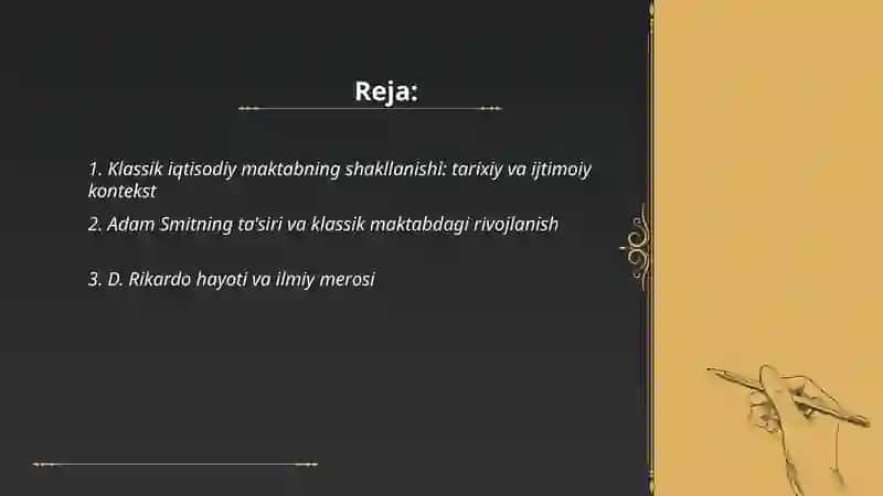 Klassik iqtisodiy maktabning to'la shakillanishi D.Rikardo iqtisodiy talimotlari 2