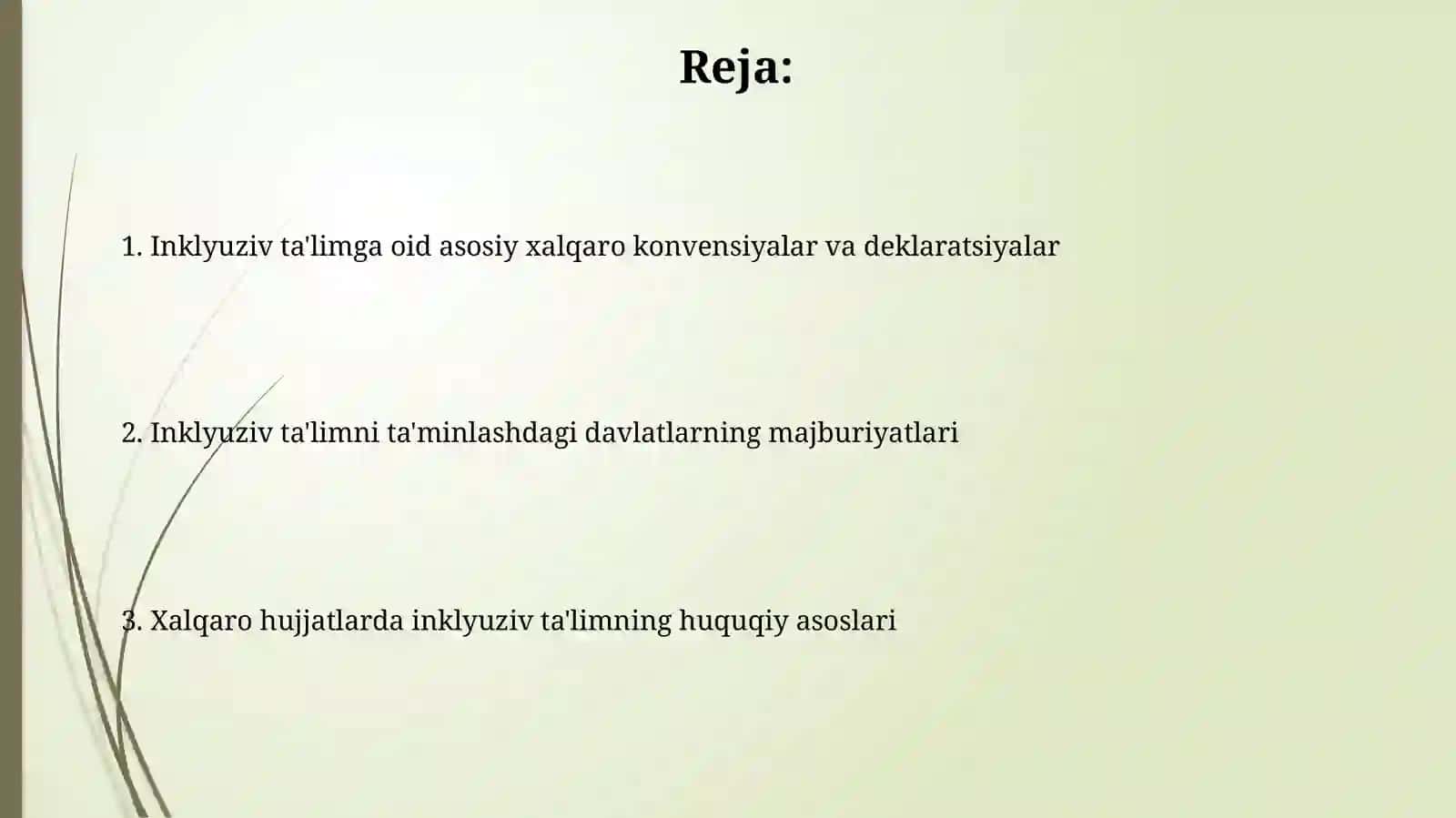 Inkulyuziv talim huquqiy asoslari xalqaro hujjatlarda taqdim qilish 2