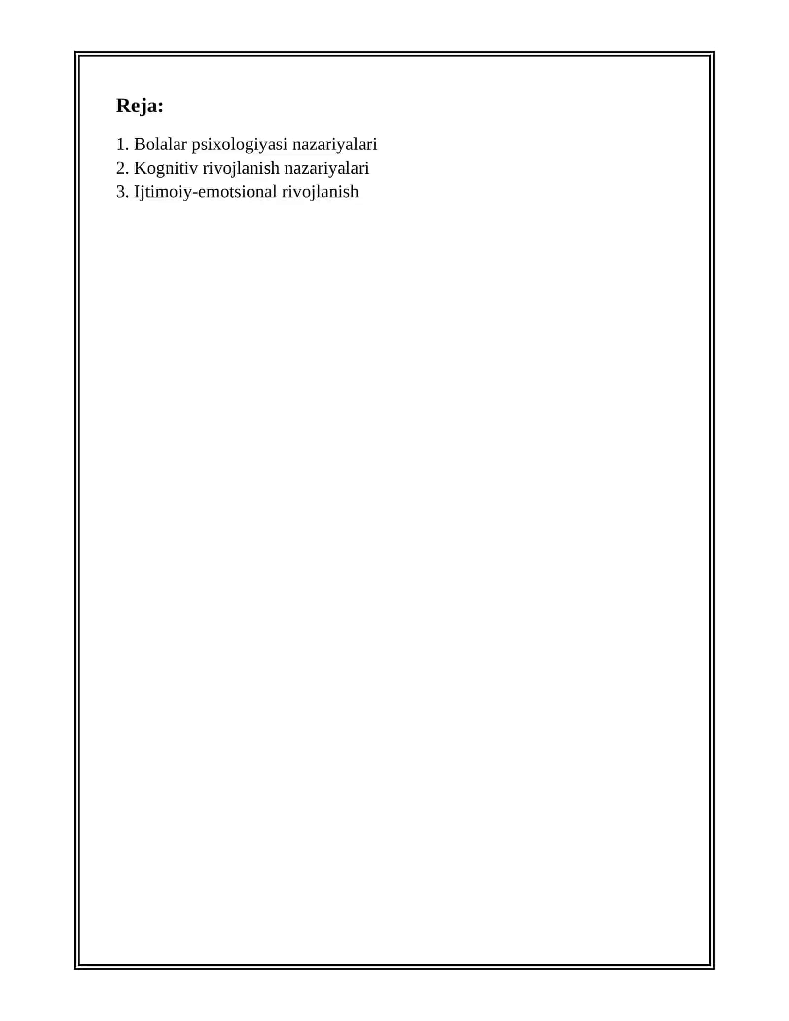 BOLALAR PSIXOLOGIYASI NAZARIYALARI VA AMALIYOT 2