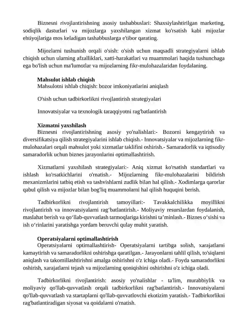 Tadbirkorlik Faoliyatini Rivojlantirishning Asosiy Yo'Nalishlari 2