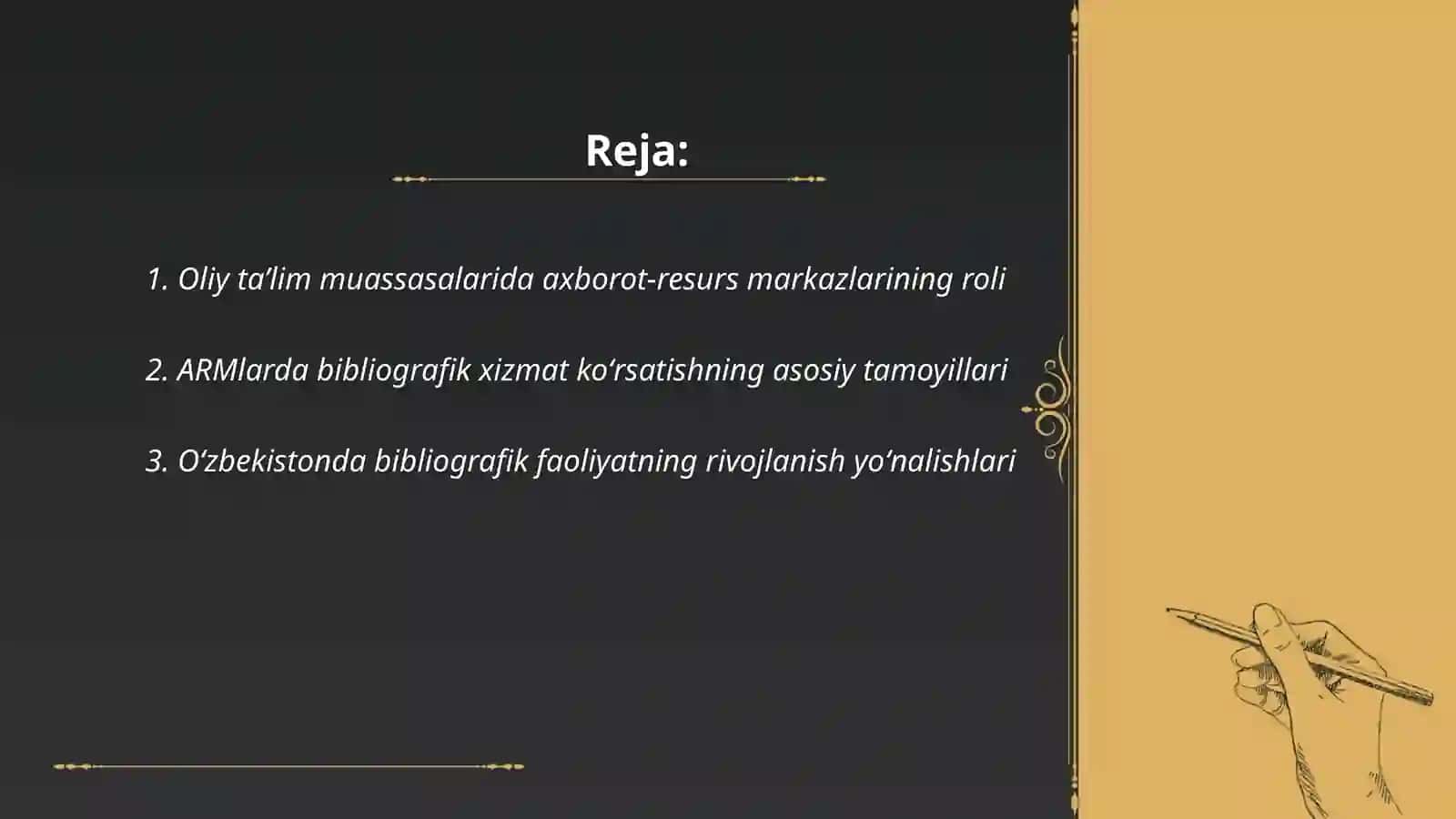 O'zbekistonda soha adabiyotlari bo'yicha biblografik faoliyatning tashkil qilinishda oliy talim ARM o'rni 2