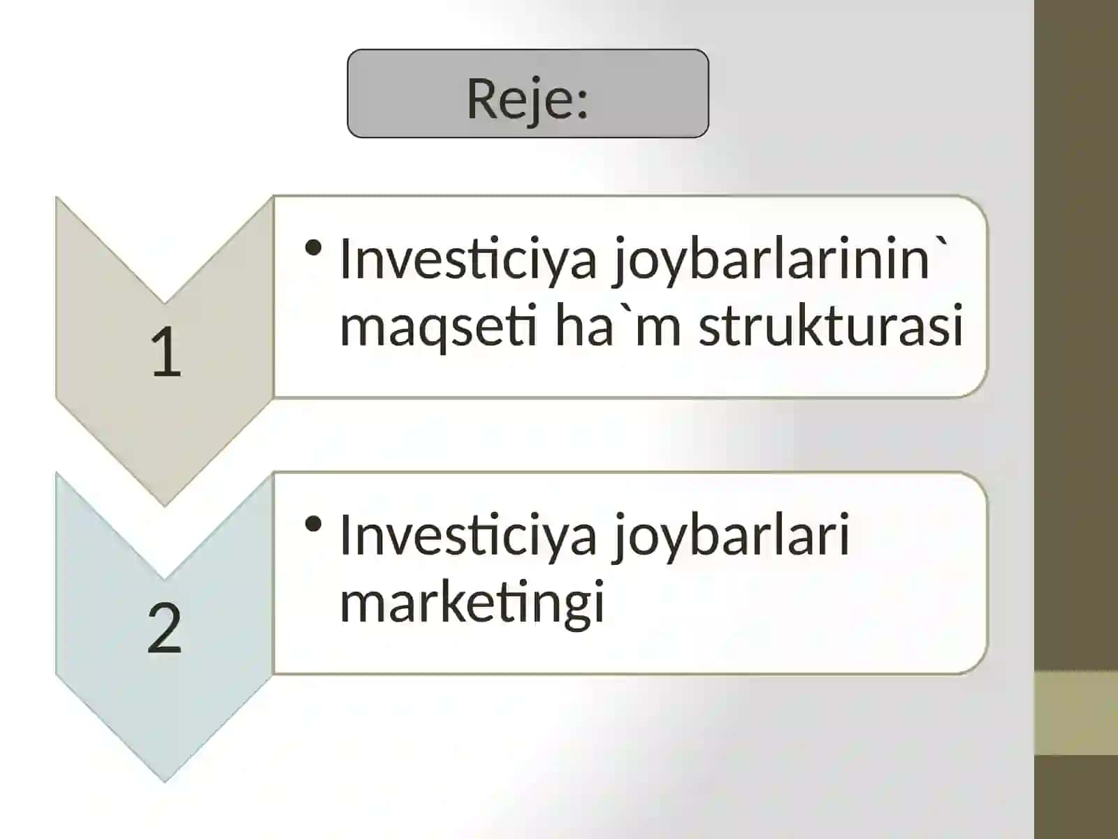 Investiciya joybarlarin tayarlaw basqishlari 2
