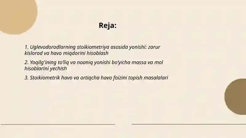 Yoqilg'i va yonish jarayonlariga oid masalalar yechish 2