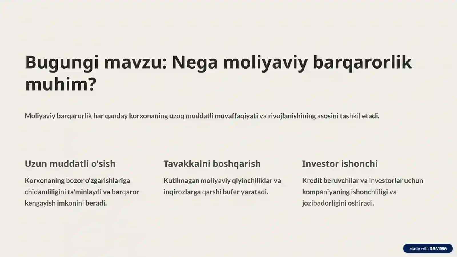 MOLIYAVIY BARQARORLIK TAHLILI 2