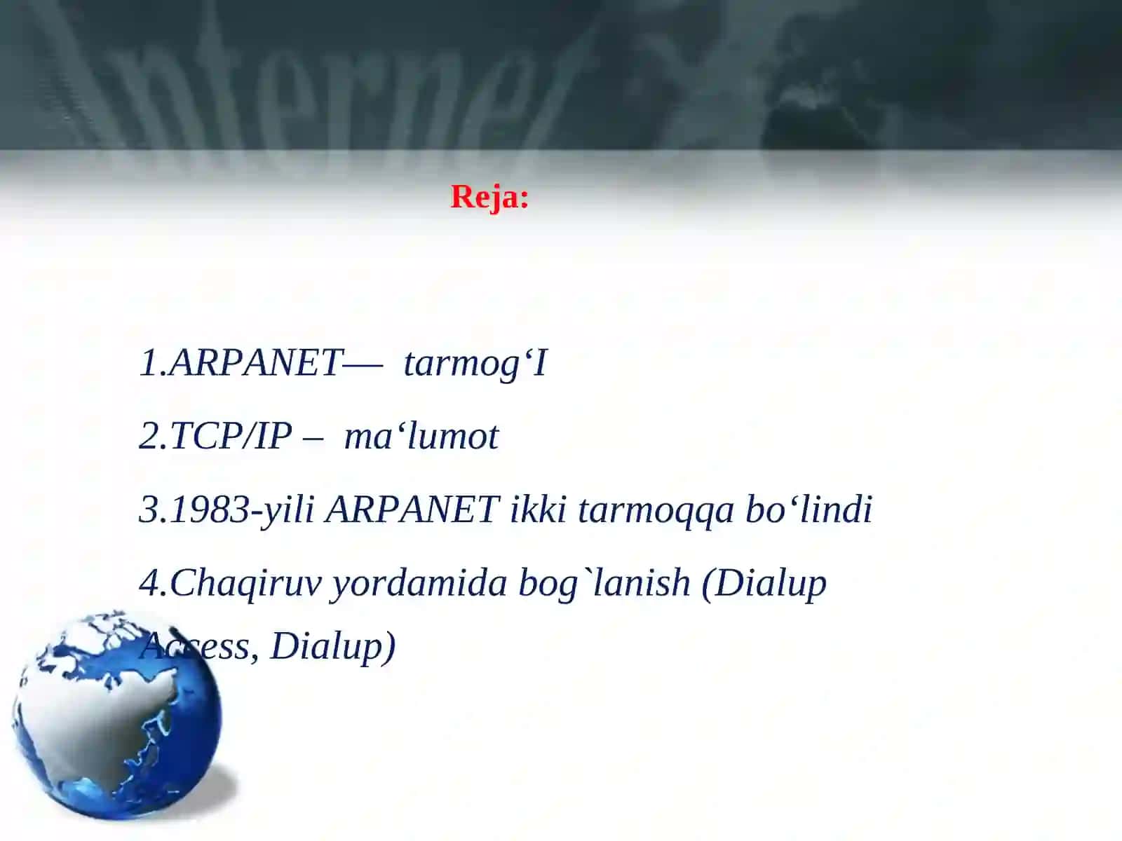 Internet texnologiyalari va uning ta’limdagi o`rni. Internet qidiruv tizimlaridan foydalanish. 2