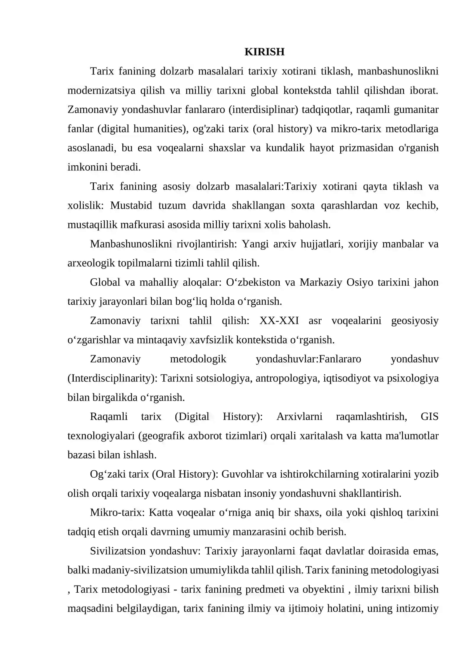 TARIX FANINING DOLZARB MASALALARI VA ZAMONAVIY METODOLOGIK YONDASHUVLAR 2