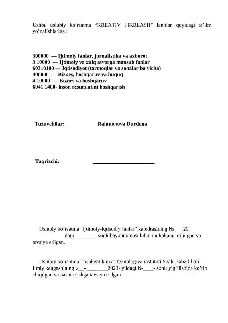 KREATIV FIKRLASH Ushbu uslubiy ko’rsatma 2
