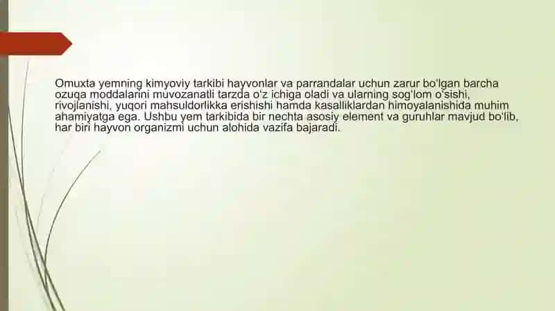 Omuxta yemning kimyoviy tarkibi 2