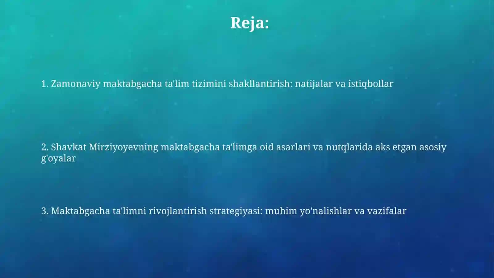 SH.M.Mirziyoyev asar va nutqida maktabgacha ta'lim tarbiya mohiyati va rivojlanish strategiyasi 2