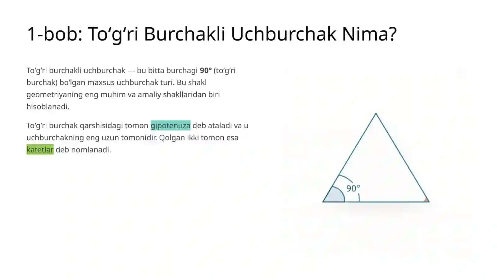 Toʻgʻri burchakli uchburchaklarni yasash 2