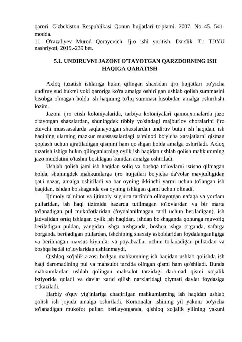 Qarzdorning ish haqi va unga tenglashtirilgan to'lovlarga nisbatan undiruv 2