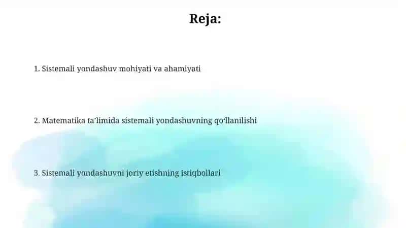 Sistemali yondashuv matematikada 2