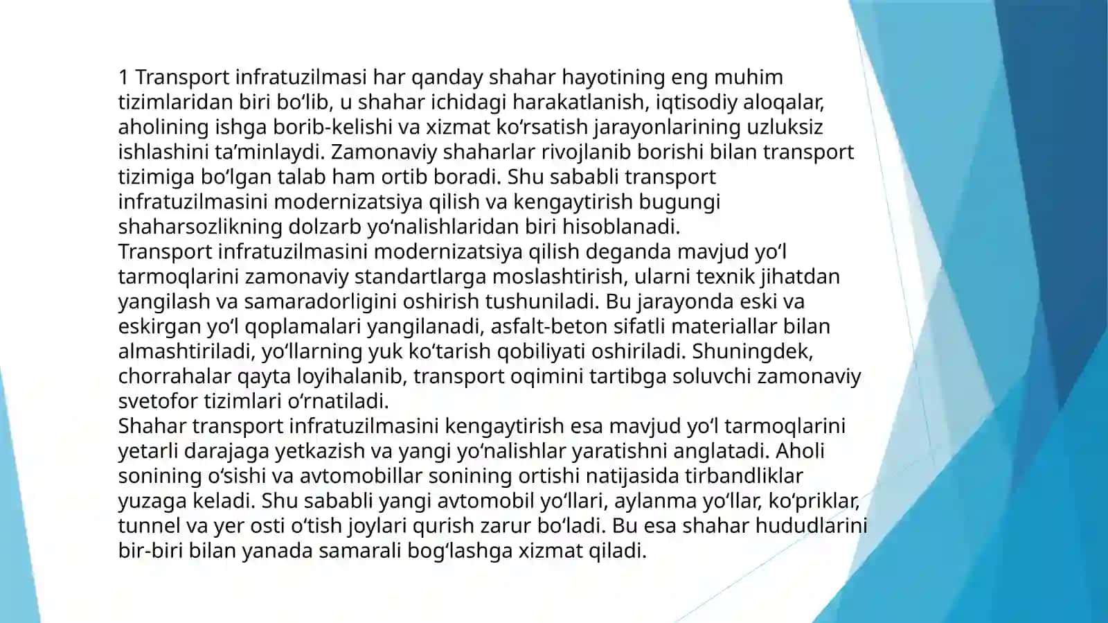 SHAXAR TRANSPORT TIZIMINI RIVOJLANTIRISH YOLLARI 2