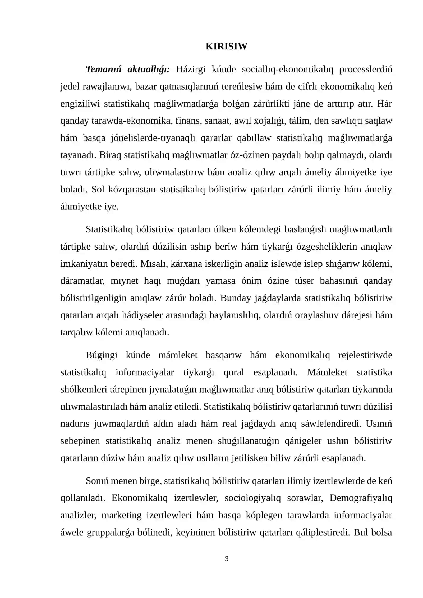 Statistikalıq bólistiriw qatarların dúziw hám olardı analizlew usılları 2