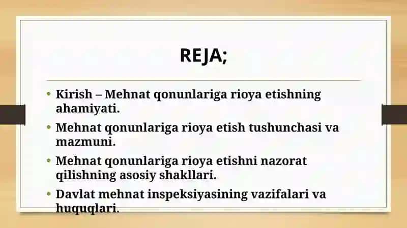 MEHNAT QONUNLARIGA RIOYA ETISHNI NAZORAT QILISH 2