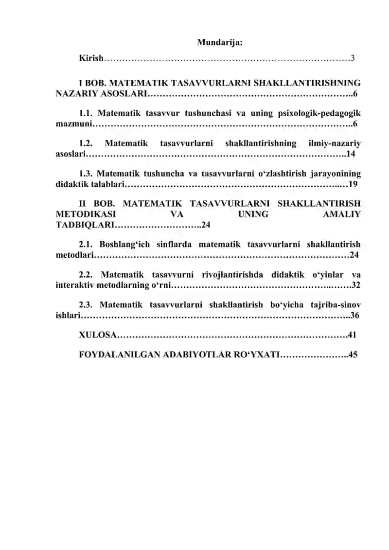 Matematik tasavvurlarni shakllantirish metodikasi 2