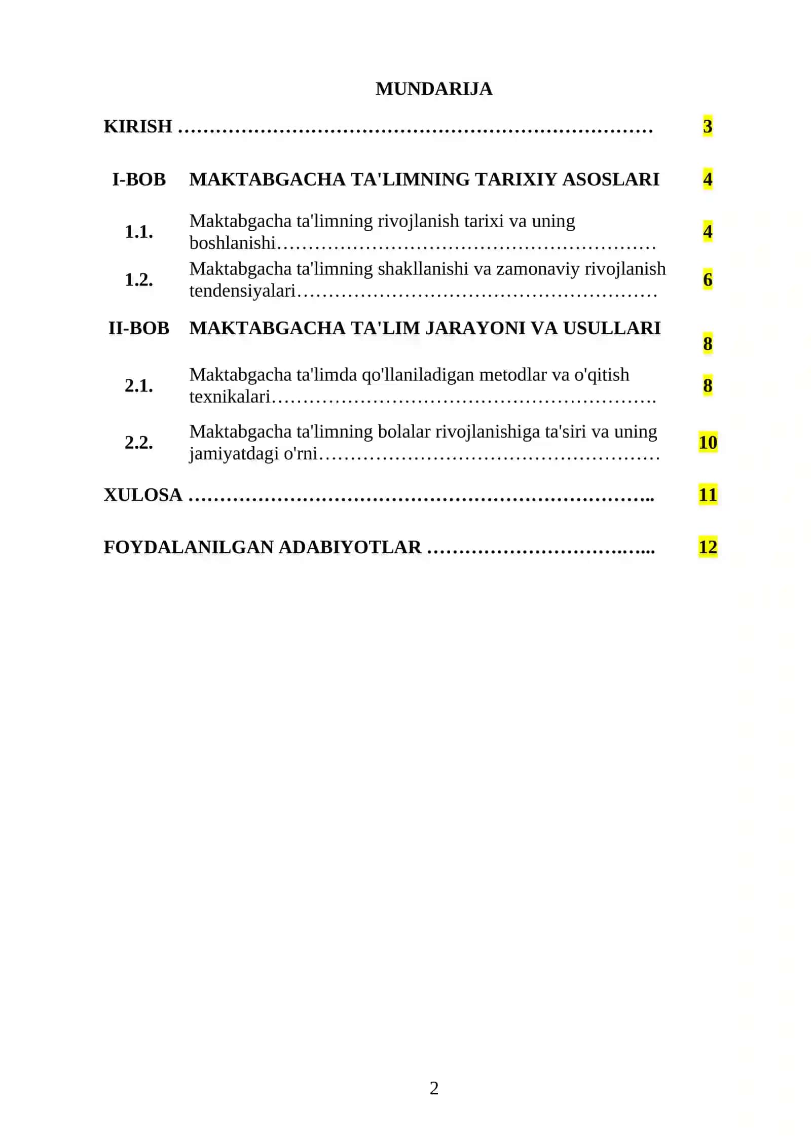 MAKTABGACHA TA'LIM TARIXI 2
