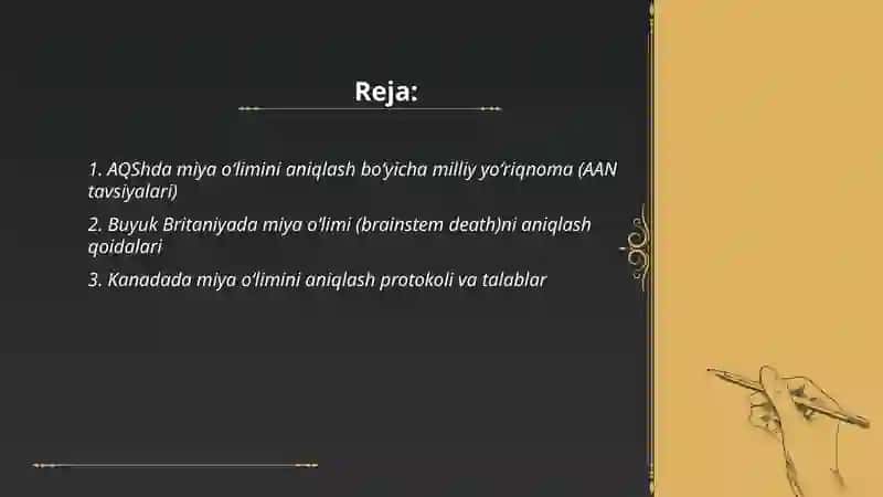 Kanadada miya oʻlimini aniqlash protokoli va talablar 2