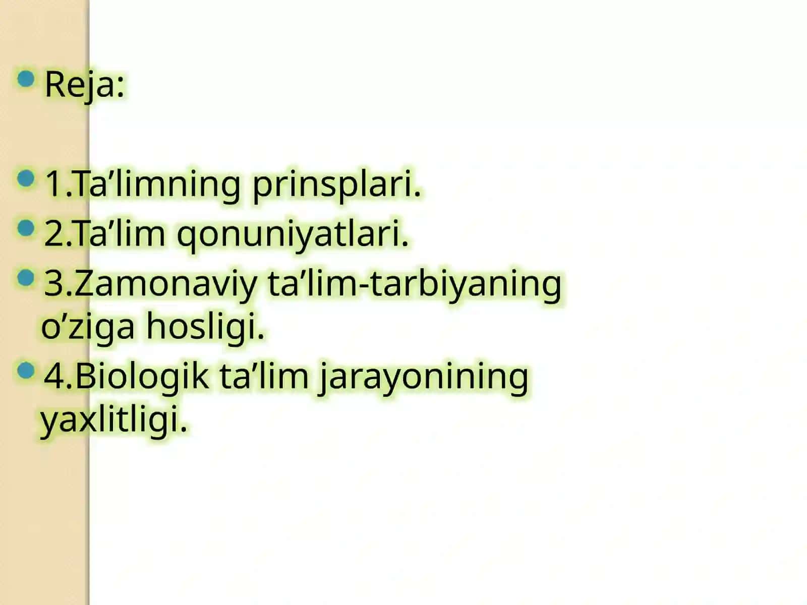 Ta’lim to’g’risida davlat qonunlari va ko’rsatmalarini o’rganish 2