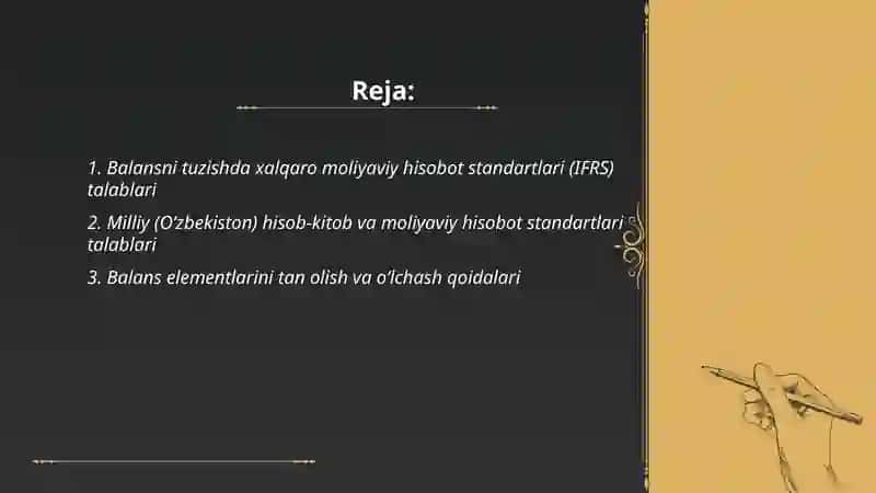 Balansga qo'yiladigan xalqaro va milliy talablar 2