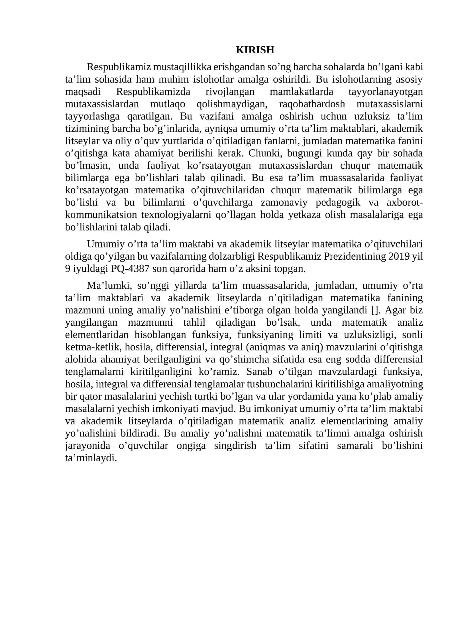 Matematik analiz elementlarining amaliy yo'nalishi 2