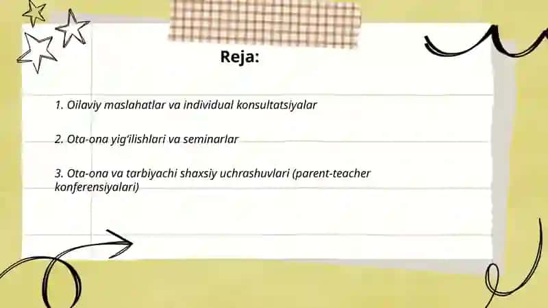 Maktabgacha ta'lim tashkilotlarining oila bilan ishlash shakllari 2
