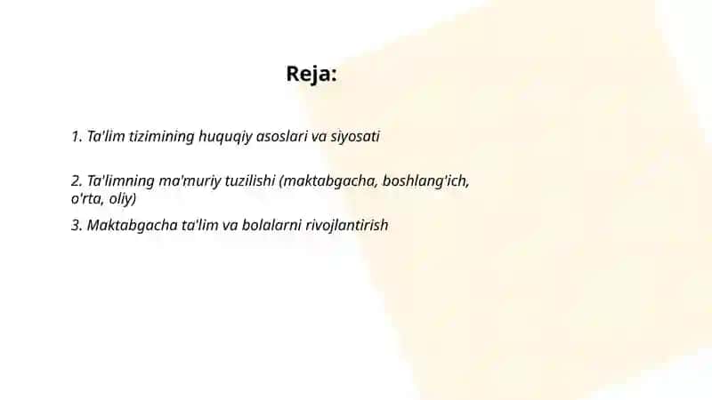 O'zbekiston Respublikasi ta'lim tizimi 2