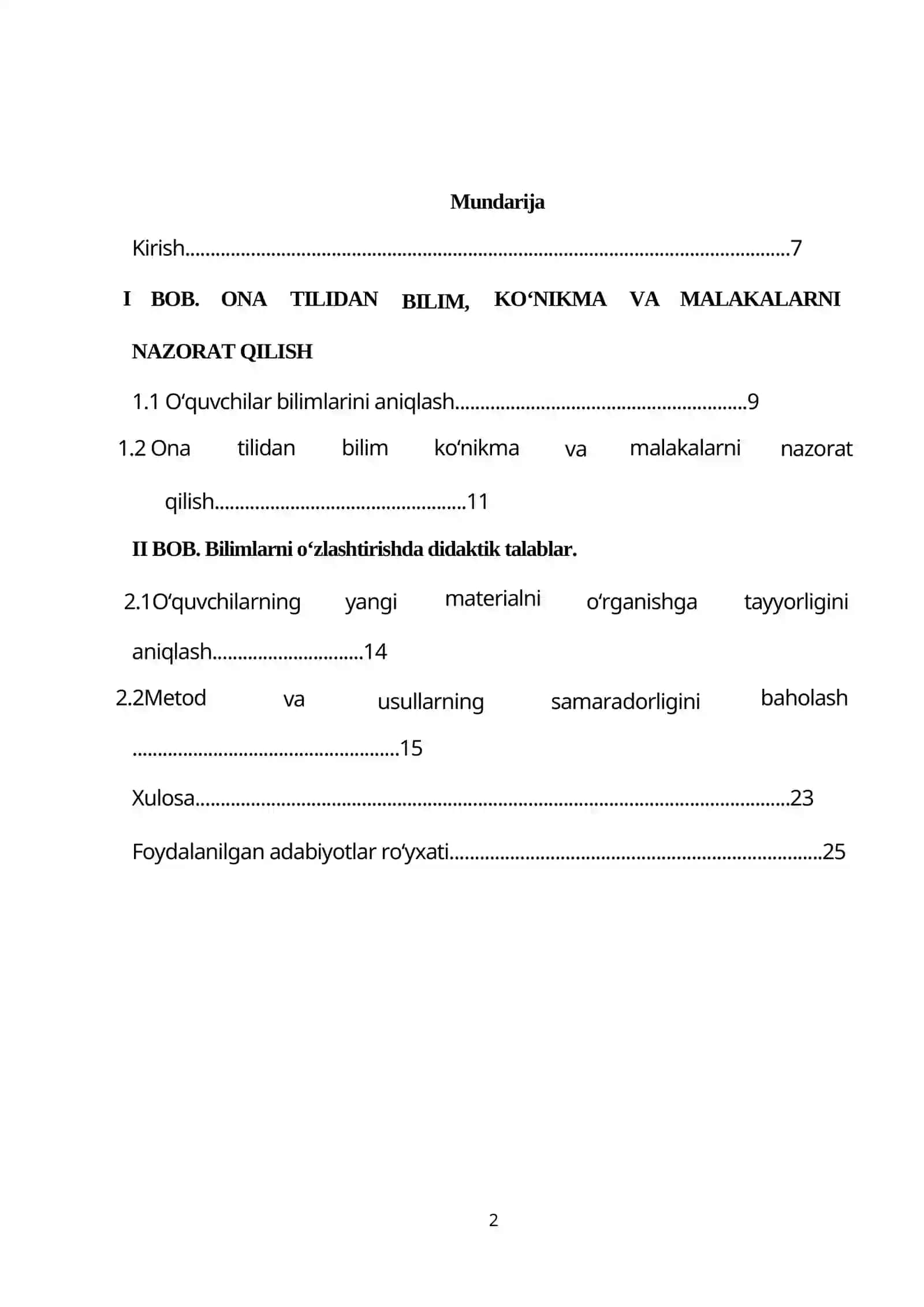 Ona tilidan bilim,koʻnikma va malakalarini nazorat
qilish 2
