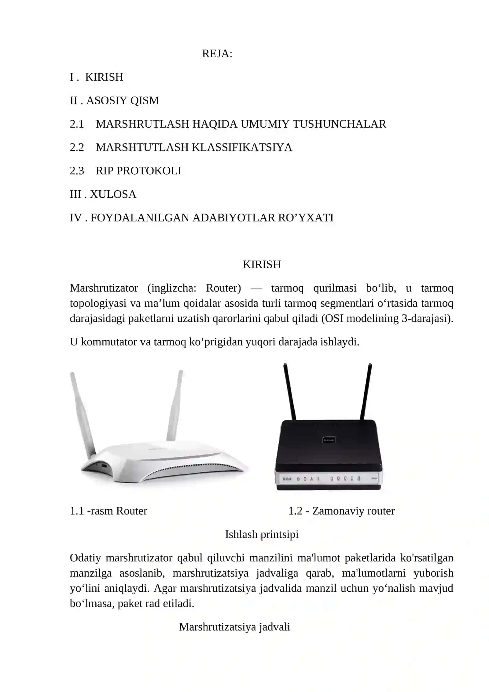 Marshrutlash protokollarining umumiy xususiyatlari va tasnifi (klassifikatsiyasi). RIP protokoli 2