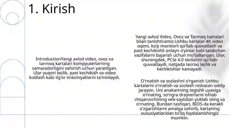 Yangi Avlod Vedio Ovoz Va Tarmoq Kartalari Bilan Tanishish, Ularni OʻRnatish Va Sozlashni OʻRganish 2