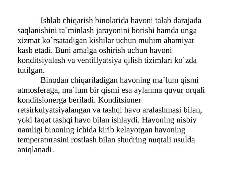 12-Mavzu.Ishlab chiqarish binolarida havoni konditsiyalash va ventillyatsiyalash jarayonini avtomatlashtirish 2
