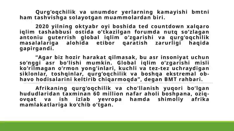 Global iqlim o‘zgarishi va qurg‘oqchilik muammolari 2