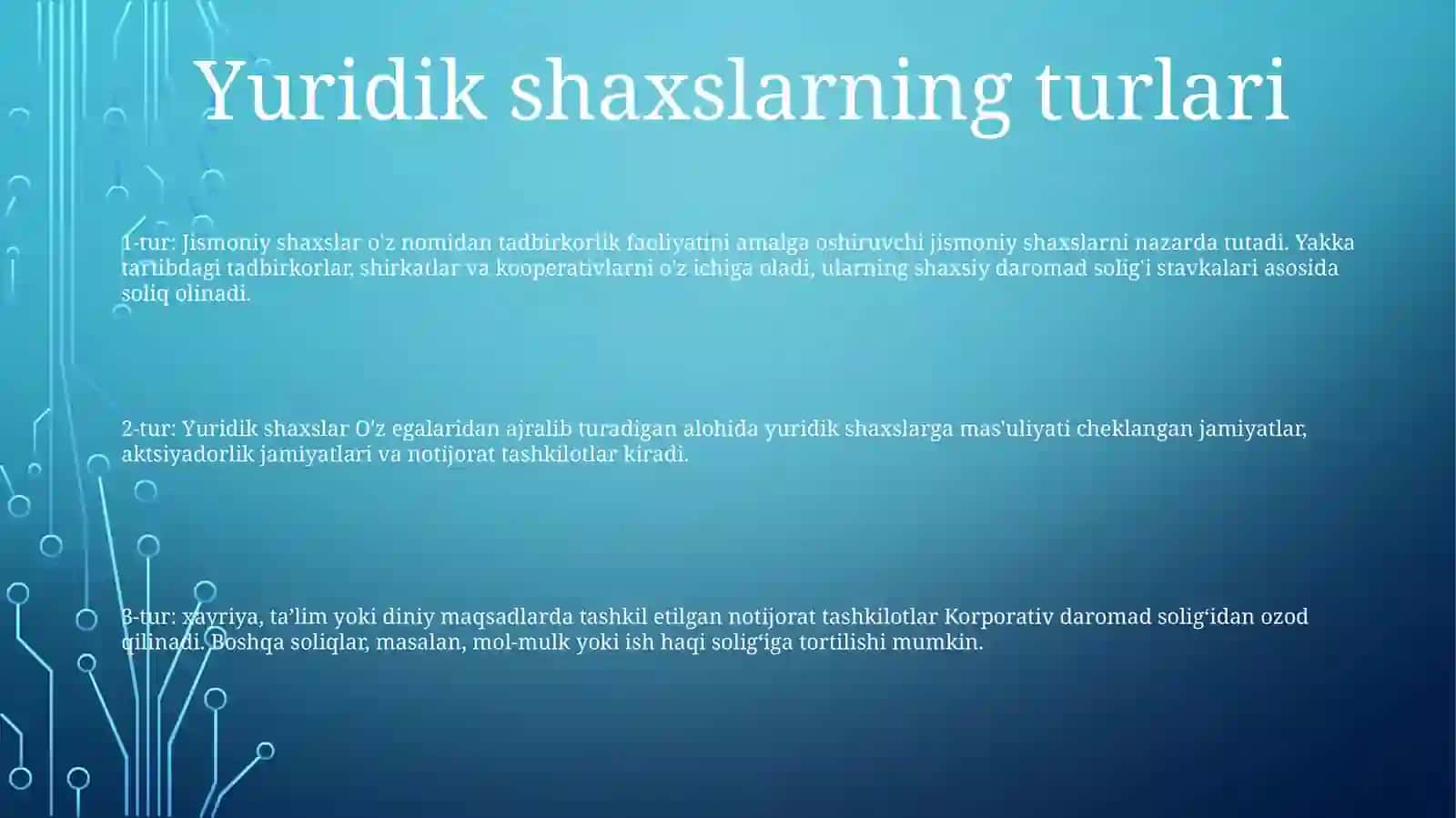 Yuridik Shaxslarni Soliqqa Tortishning O'ZigaXosXususiyatlari 2