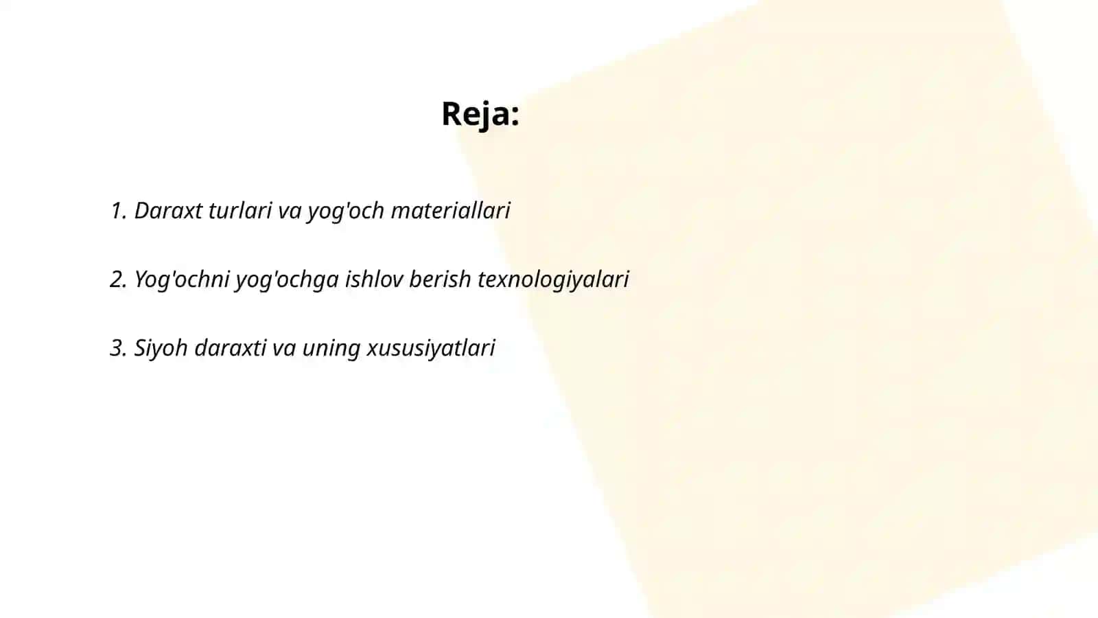 Daraxtlar yog'och materiallarni turlari va uning texnologik xususiyatlari 2