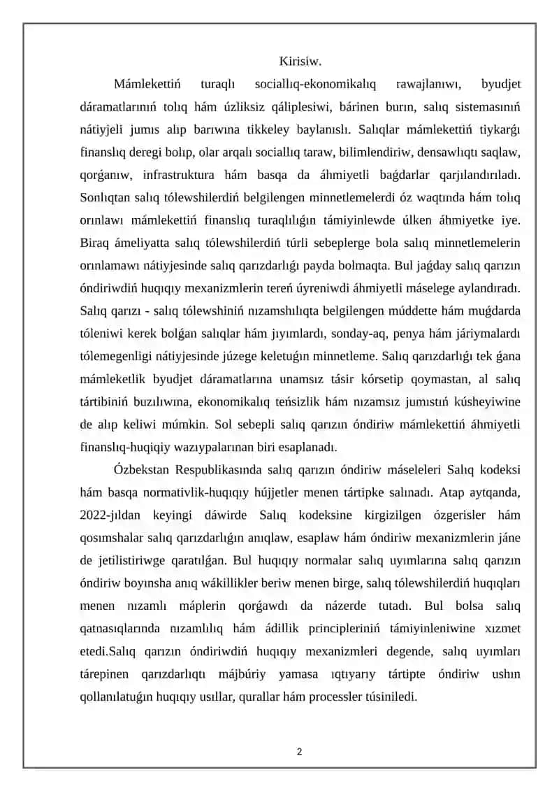 Salıq qarızın óndiriwdiń huqiqiy mexanizmleri 2