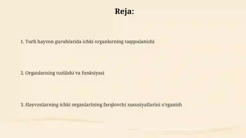 Ichki organlari hayvonlarda farq qiluvchi xususiyatlarini o'rganish 2