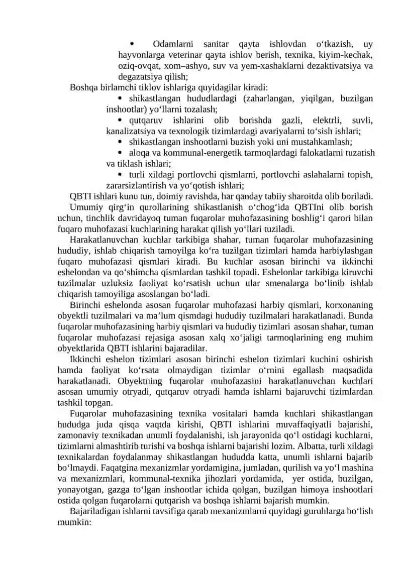 Favqulodda vaziyatlarda iqtisodiy tarmoqlarida qutqaruv va birlamchi tiklov ishlarini tashkil etish 2