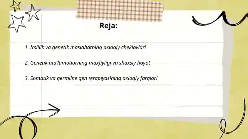 Tibbiy genetika va genomikaning axloqiy muammolari.Gen terapiyasi 2