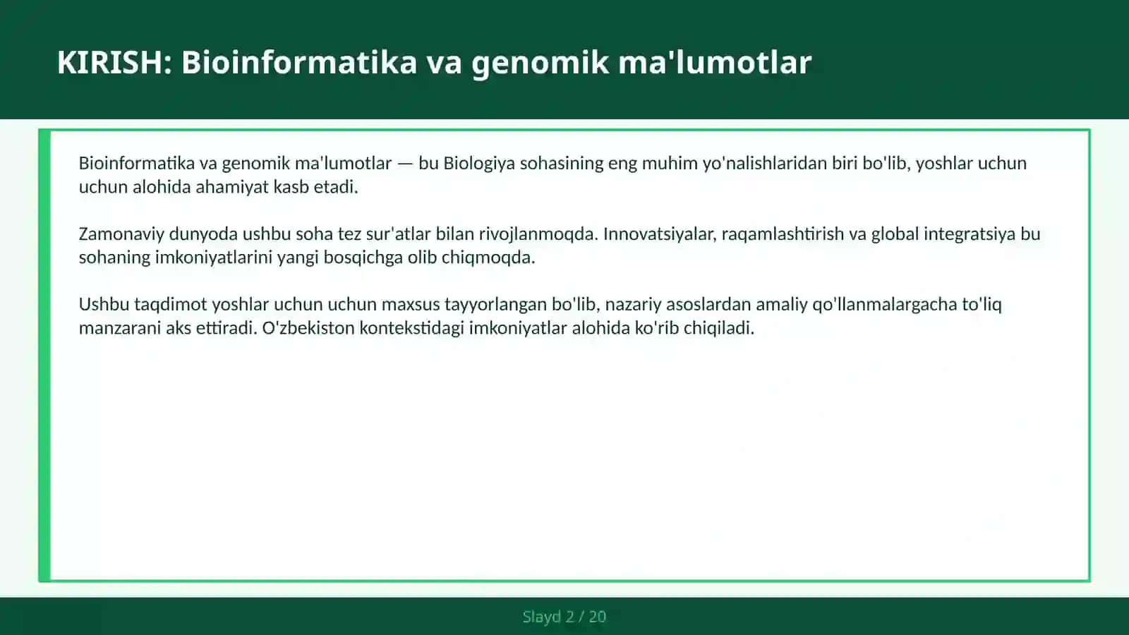 BIOINFORMATIKA VA GENOMIK MA'LUMOTLAR 2